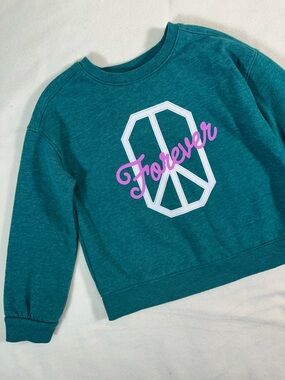 Cat & Jack Teal Crewneck Peace Sign Sweatshirt Size XS (4/5)